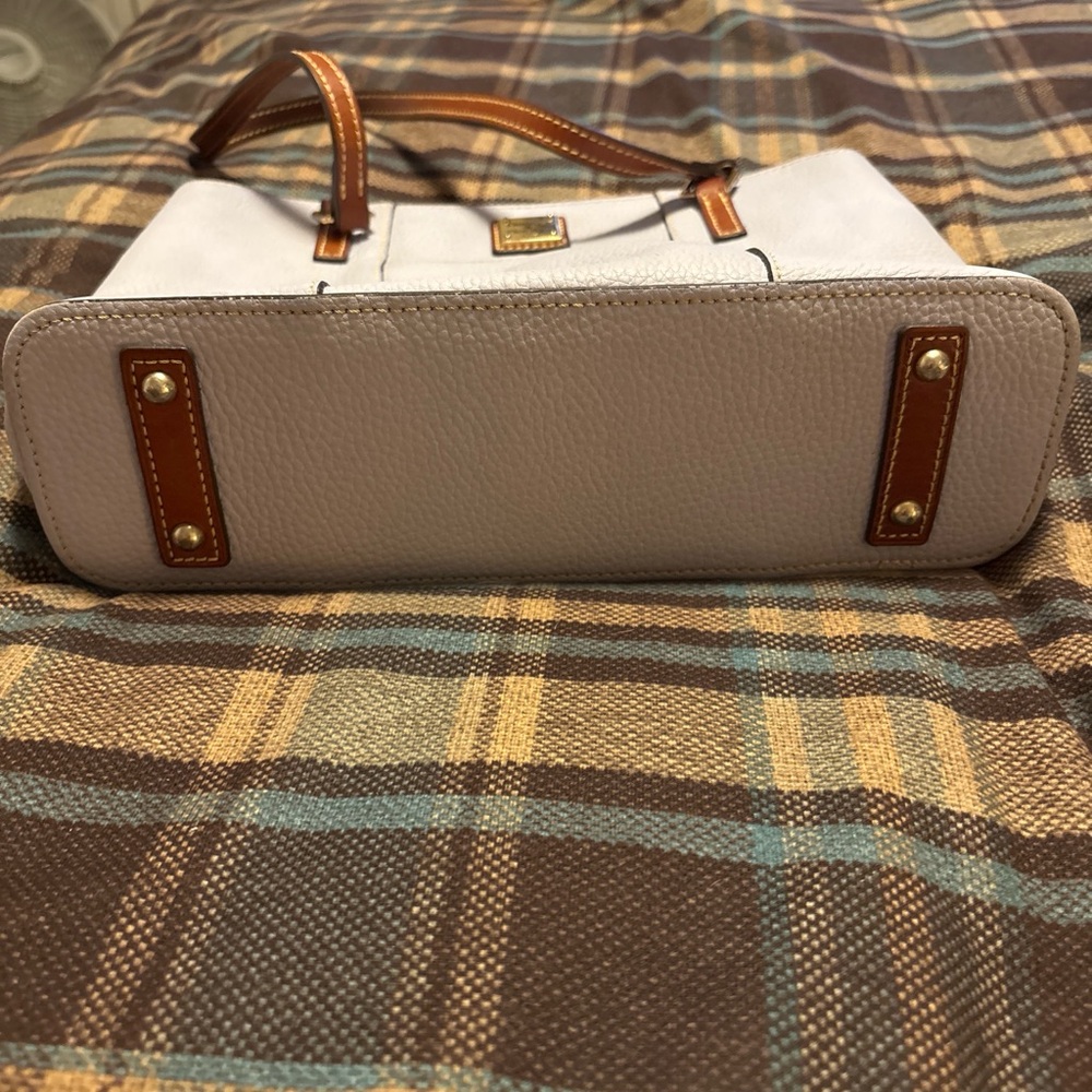 Dooney & Bourke Pebbled Leather Tote with Brown Straps and Red Interior - Picture 2 of 7